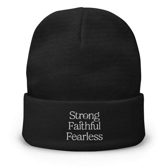 Strong Faithful Fearless Embroidered Beanie - Joyful Grace